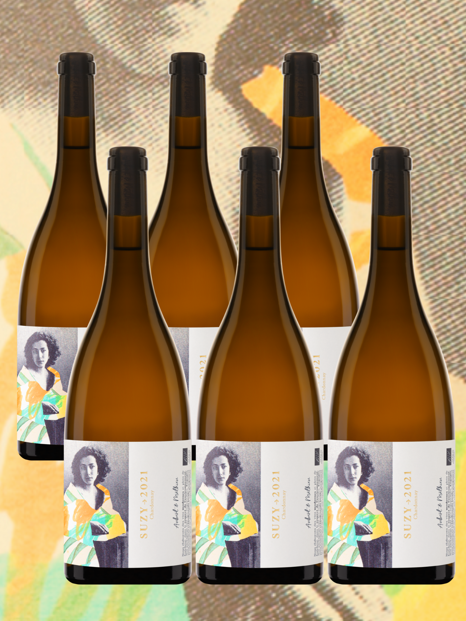 Six bouteilles de vin blanc Suzy, IGP Pays d’Oc, pur et rond.