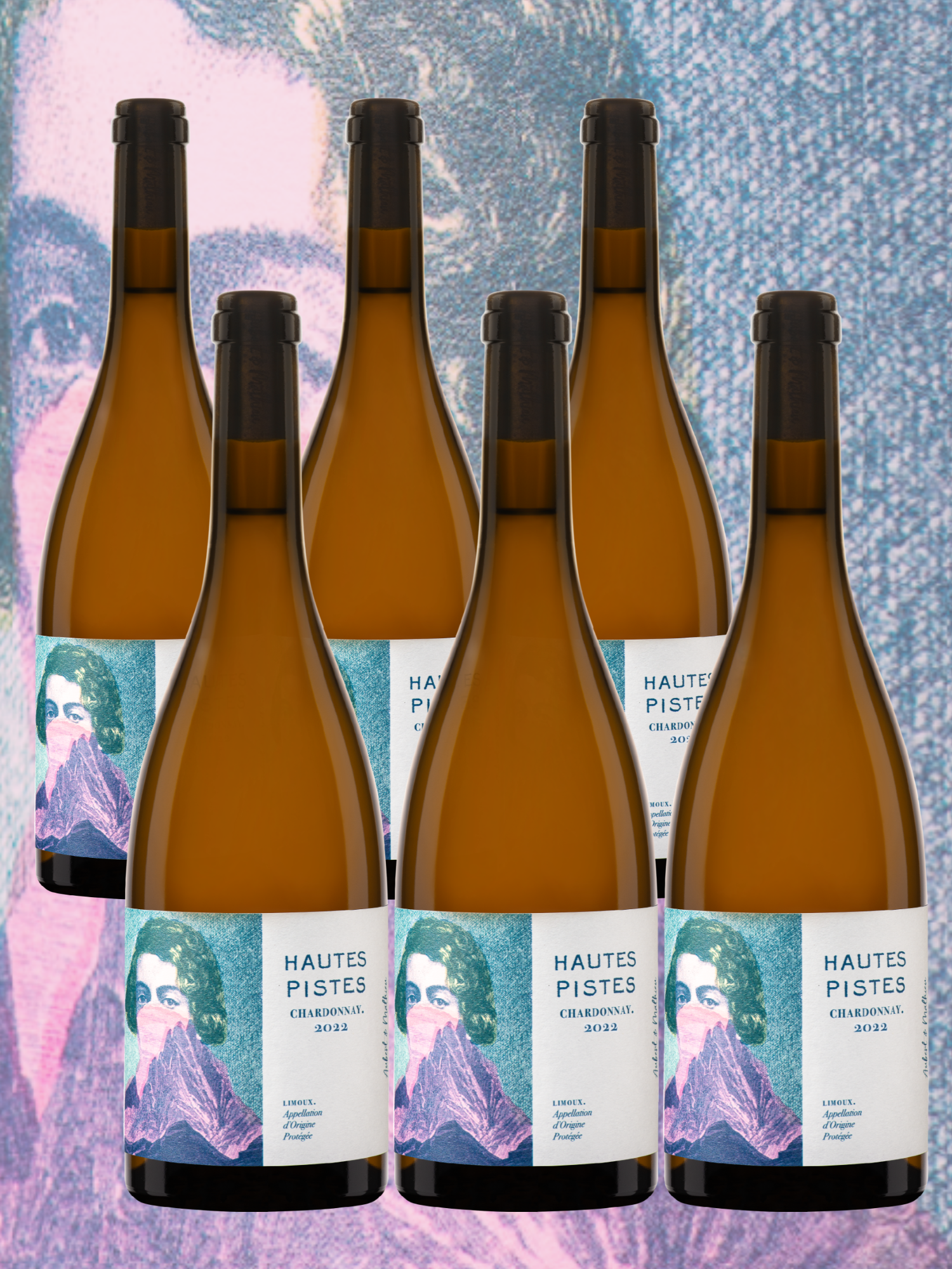 Six bouteilles de vin blanc Hautes Pistes Chardonnay, IGP Pays d’Oc, délicat et pur.