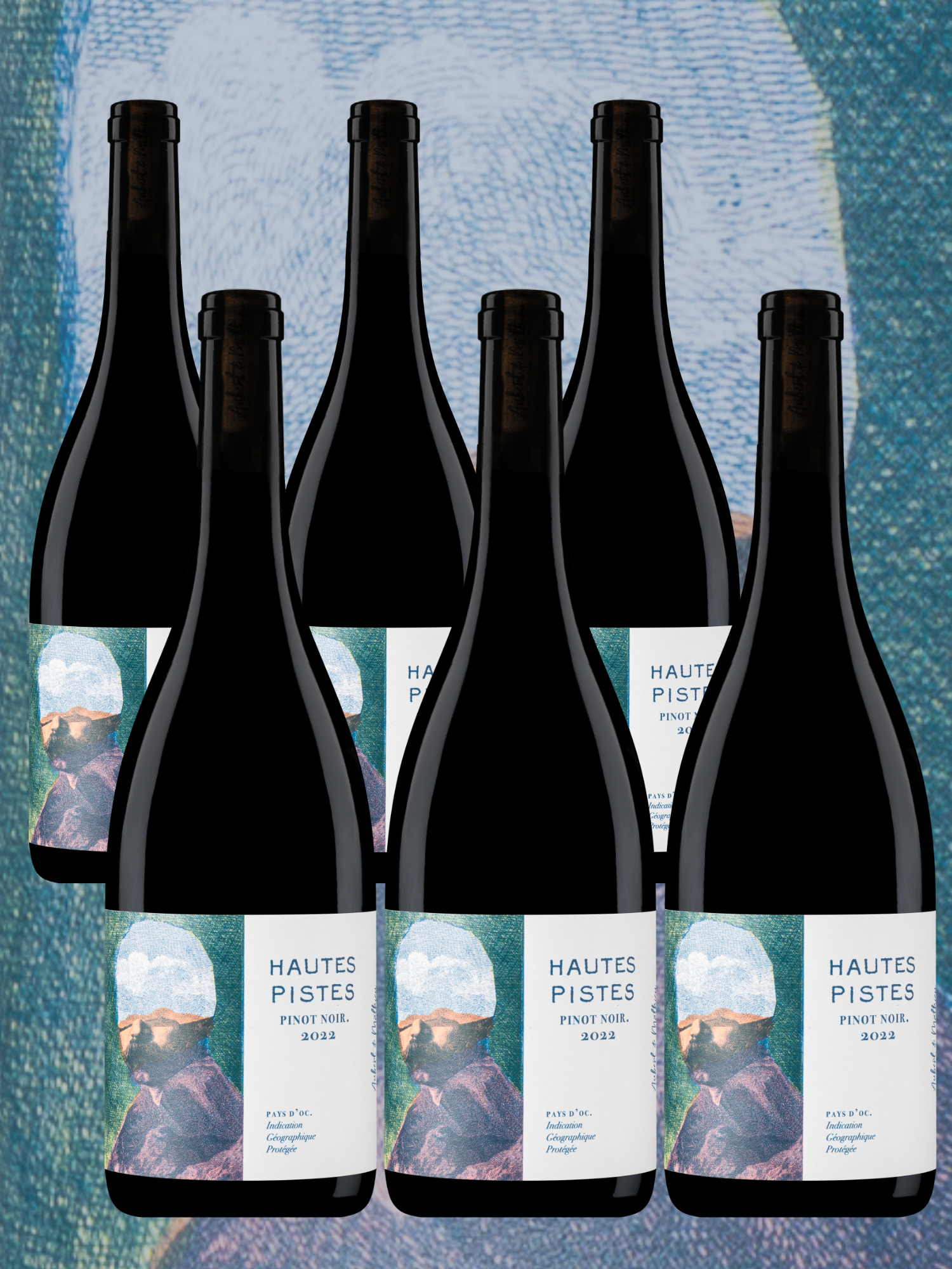 Six bouteilles de vin rouge Hautes Pistes Pinot Noir, IGP Pays d’Oc, subtil et vibrant.