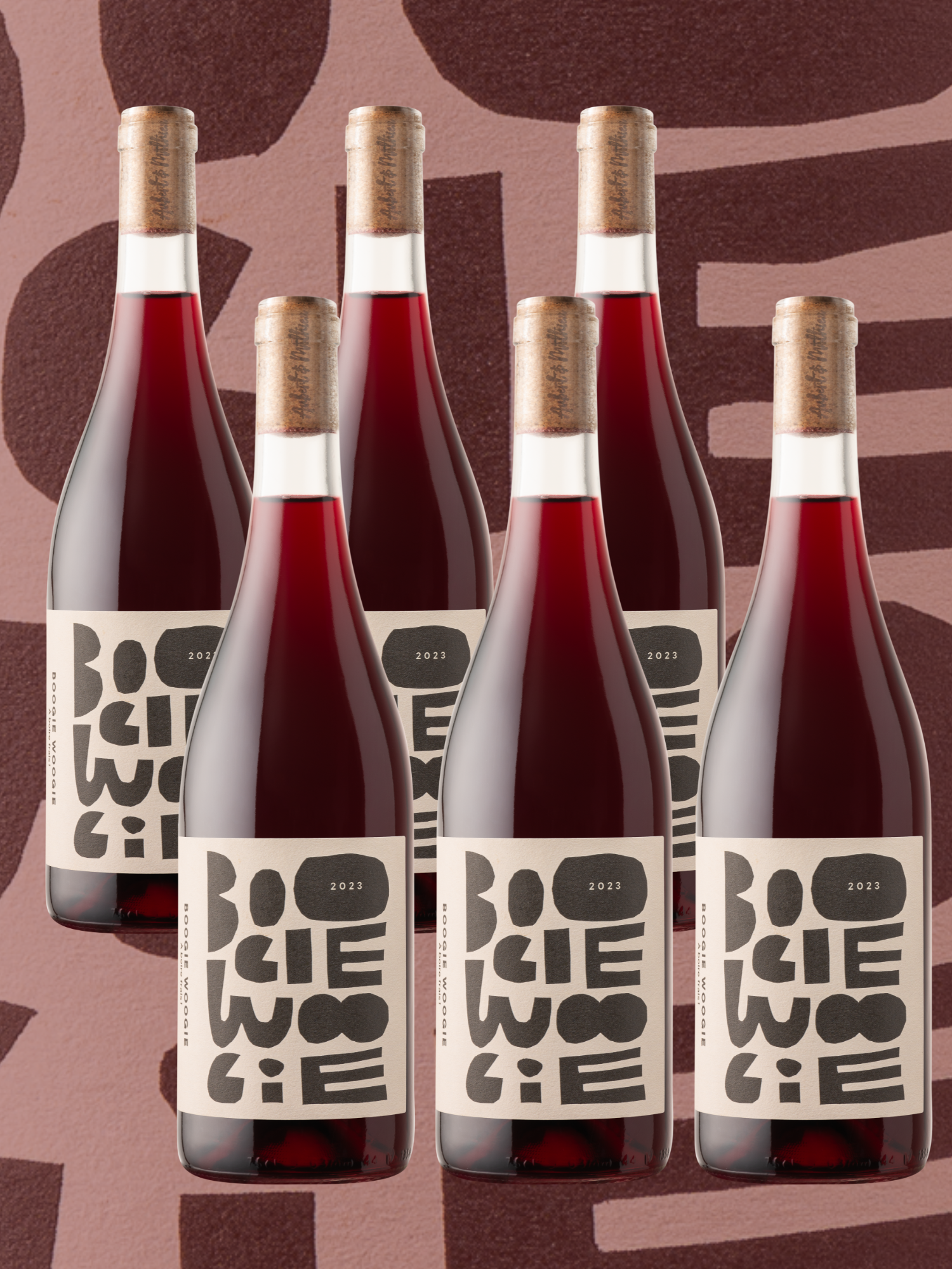 Six bouteilles de vin rouge Boogie Woogie, Vin de France, rouge et frais.