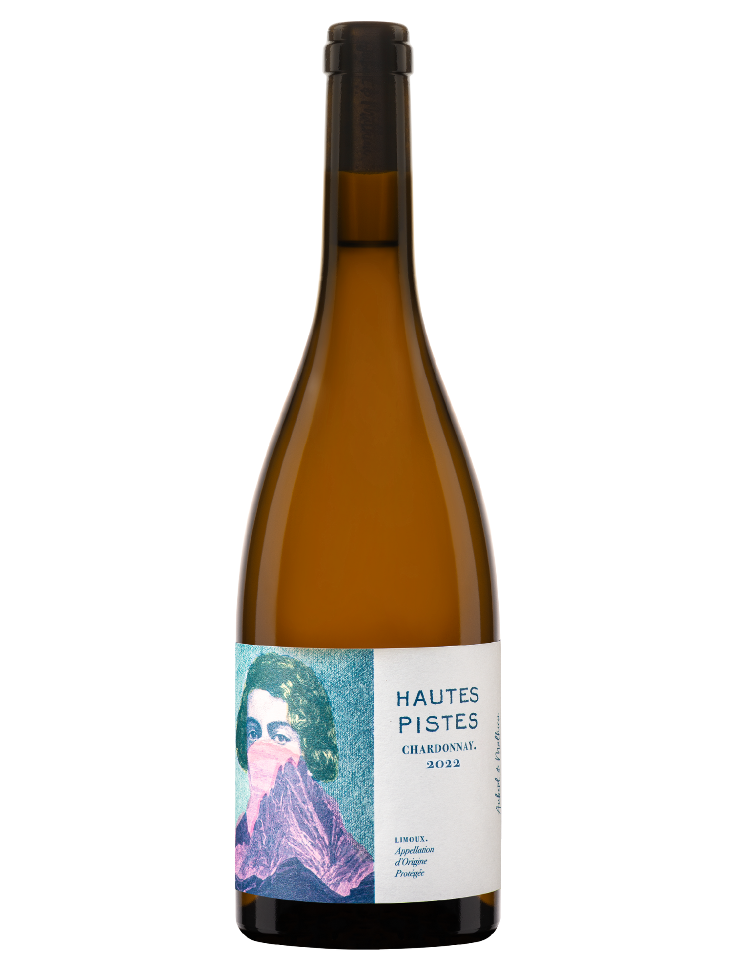 Bouteille de vin blanc Hautes Pistes Chardonnay, IGP Pays d’Oc, délicat et pur.